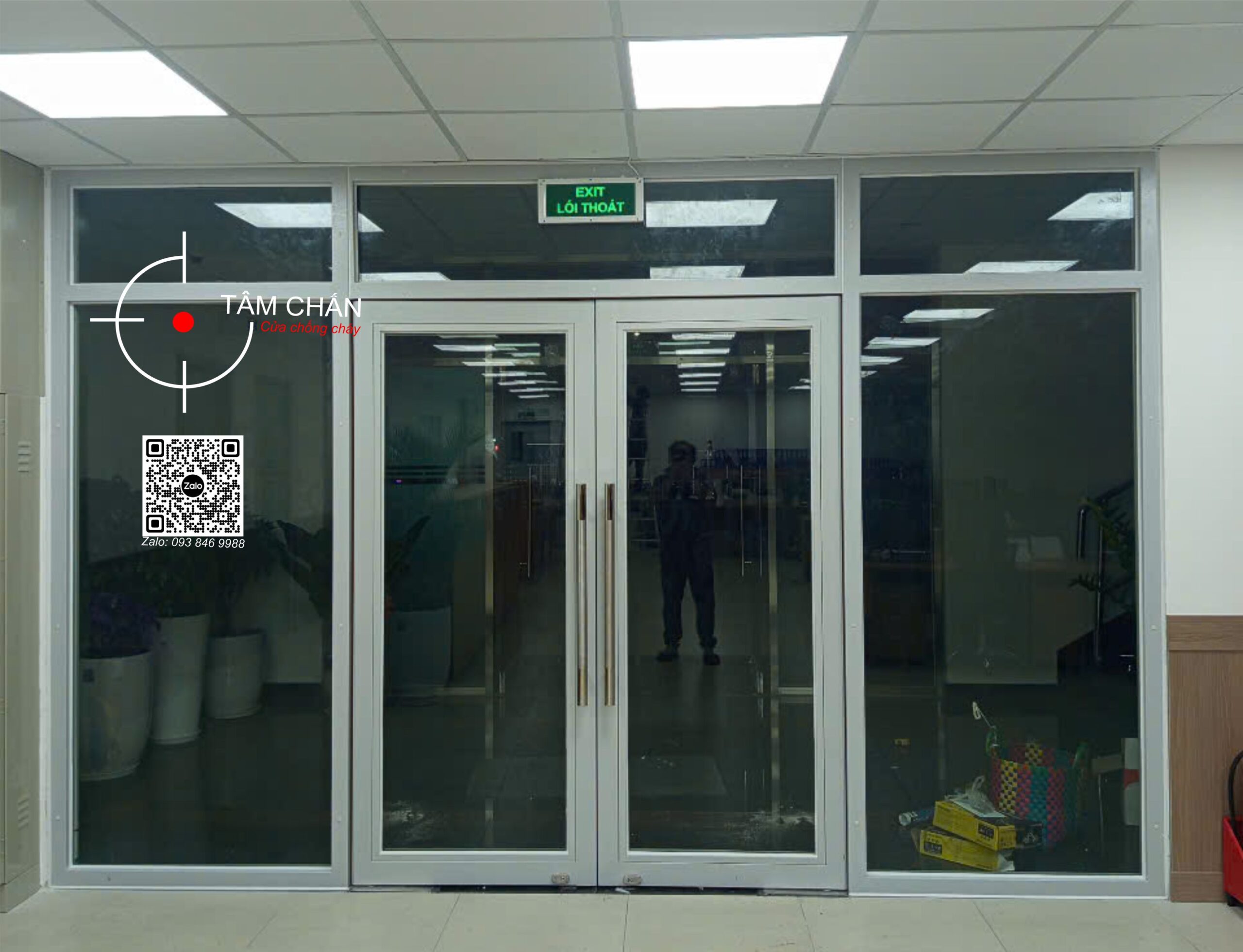 Cửa kính chống cháy 2 cánh kết hợp vách TC-G025