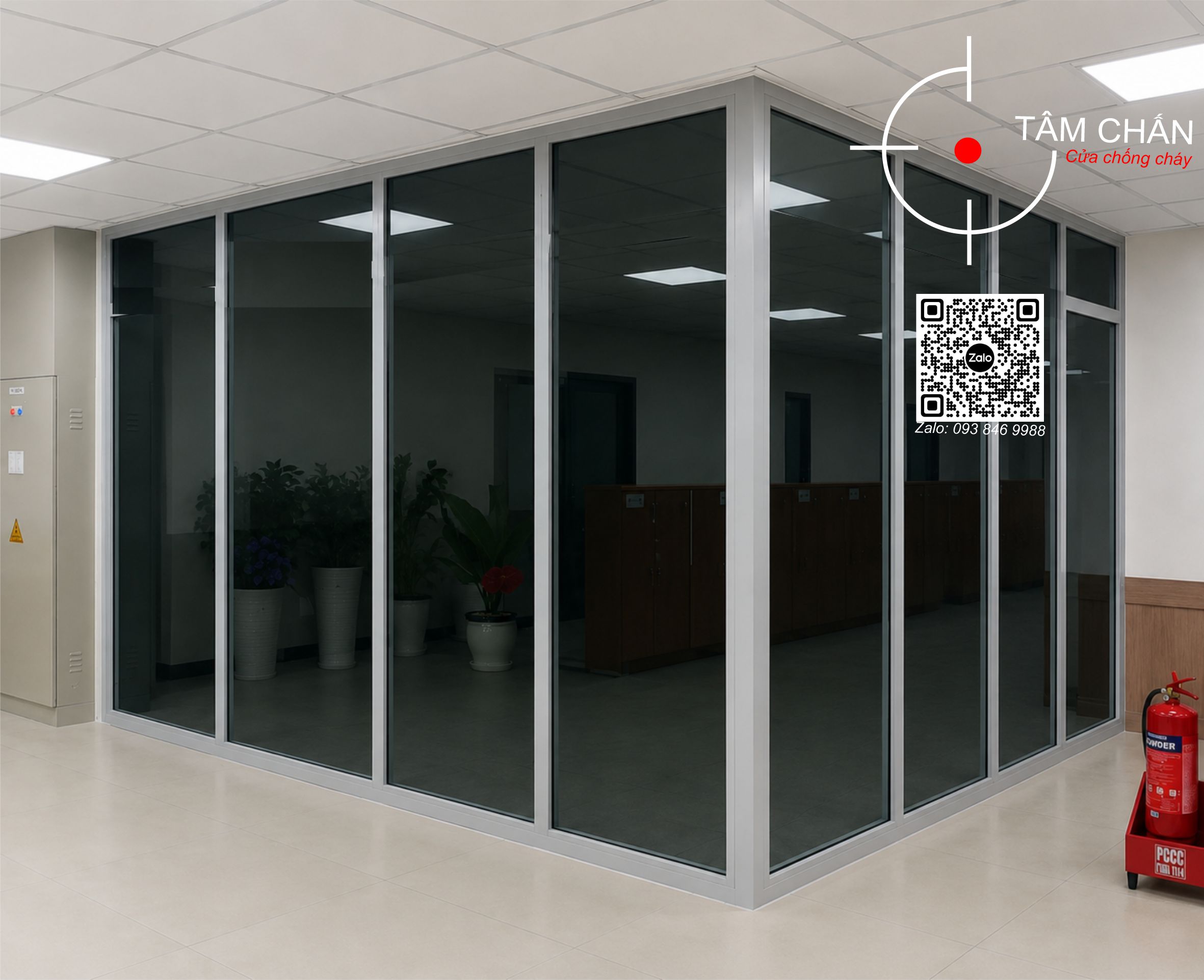 Vách kính chống cháy - Mẫu vách 1 tầng